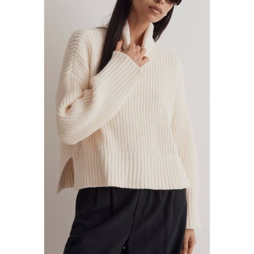 Madewell Wide Rib Turtleneck Long Sleeve Antique Cream Sweater US Women's XS New